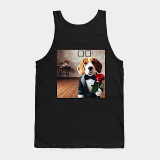 Beagle dog in formal tuxedo carrying red rose Tank Top